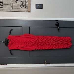 Red Ruched Midi Dress